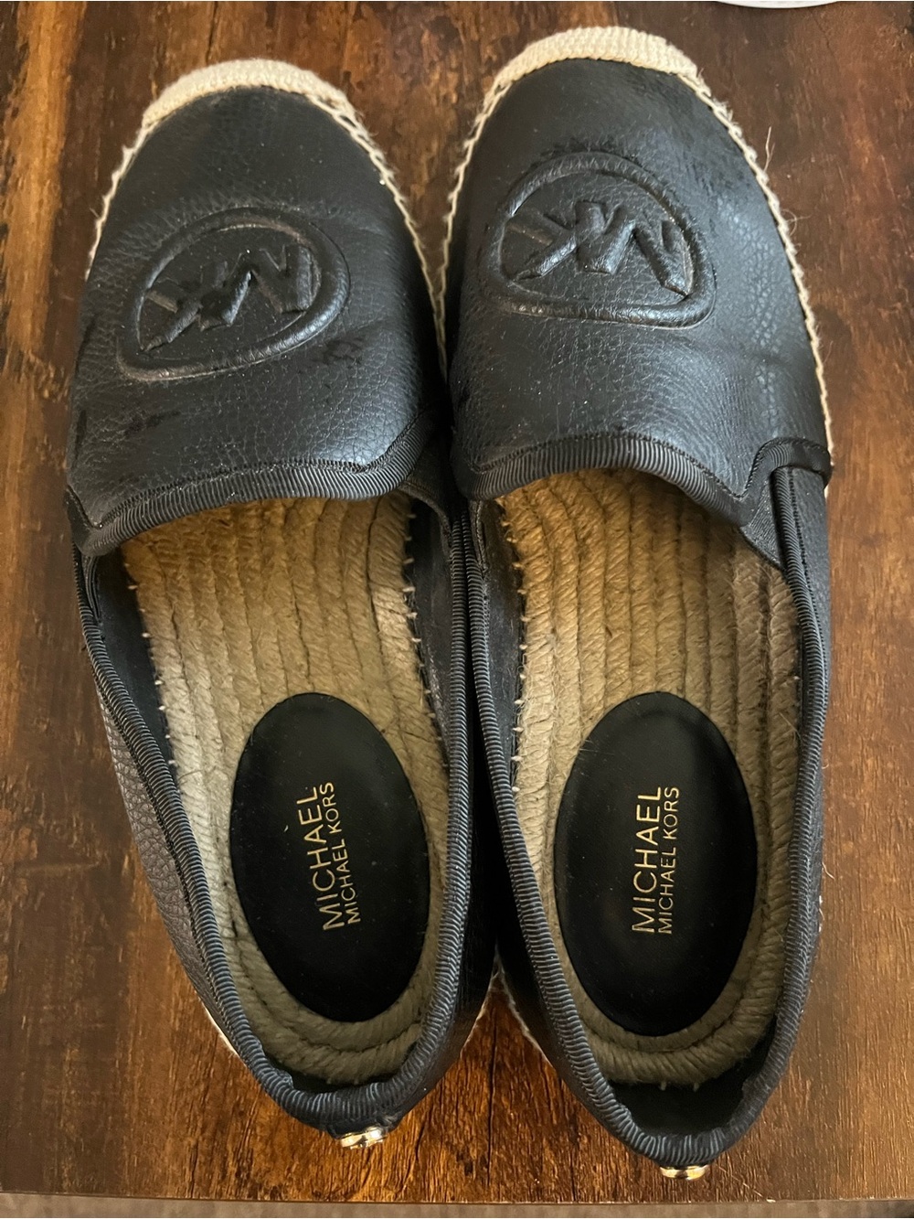 Michael Kors Black Leather Espadrille Slip-On Shoes